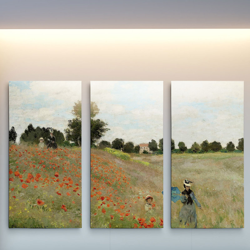 « popy field » par claude monet, reproduction d’image multi-pièces sur toile, H 24 po x l 36 po x P 1,5 po