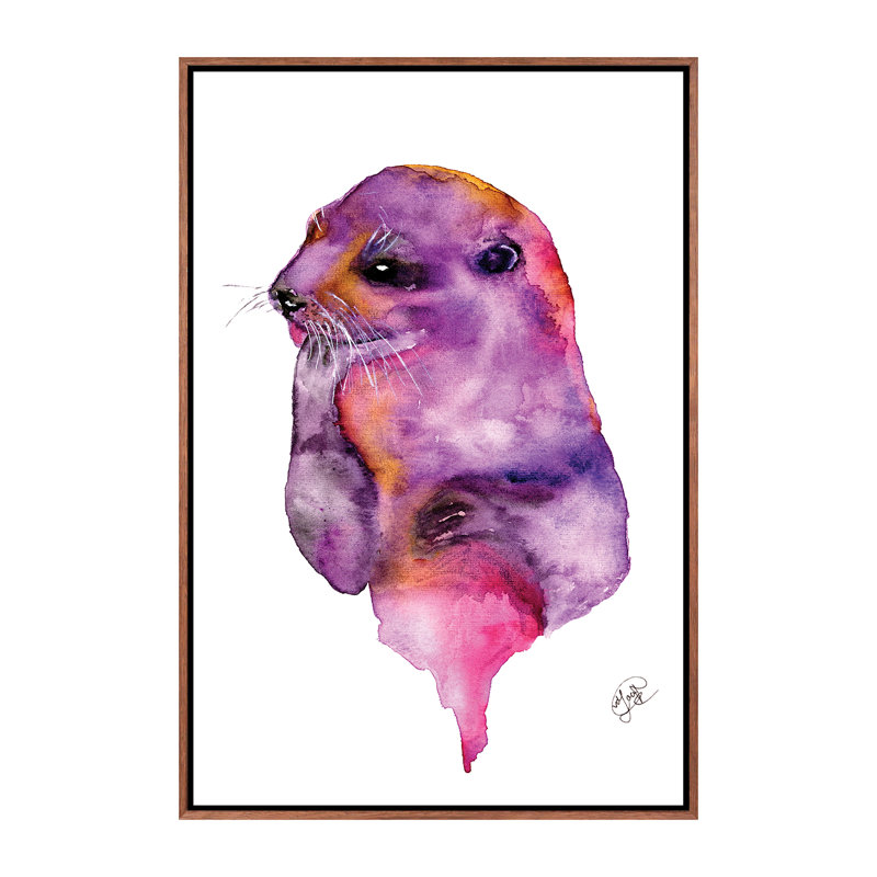 Loutre, art sur toile, Toile avec cadre en bois brun, H 60 po x l 40po x P 1,5 po