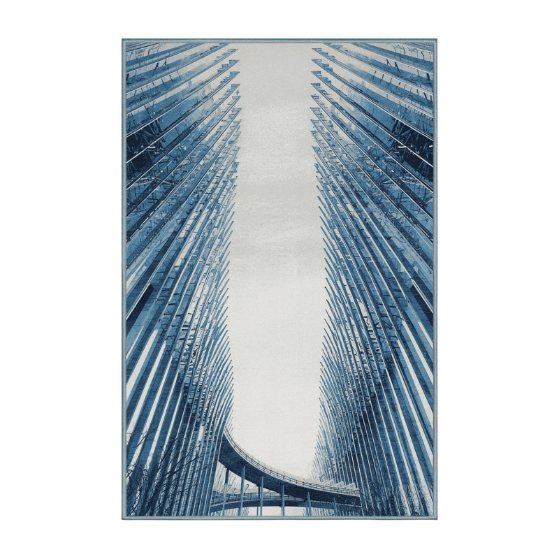 Machine Washable Paublo Singapore Supertree Grove Sleek & Chic Modern Arc Rug in Green – SkyBlue Binding, 2x3