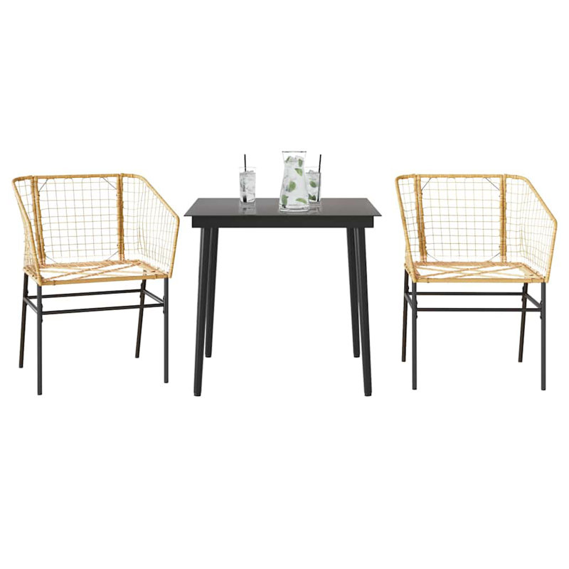 Patio Dining Set Poly Rattan Glass, 29.1" H x 31.5" W x 31.5" L, Brown, 2
