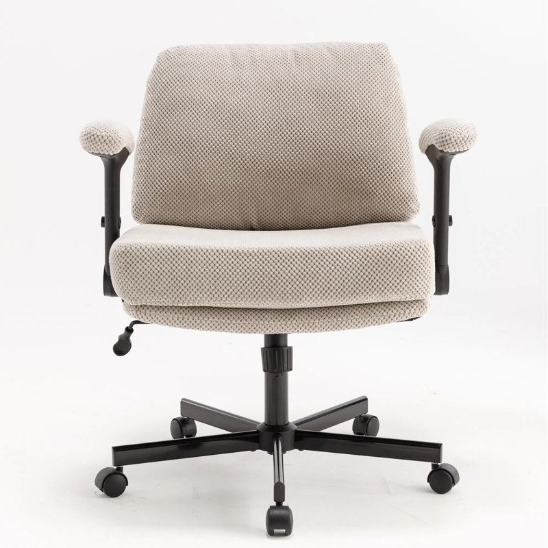 Criss Cross Office Chair With Flip-up Arms, Wide Padded Seat For Cross-legged Sitting, 360° Swivel & Tilt Adjustable Desk Chair, Soft Fabric Upholstery For Home Office, Bedroom, Vanity