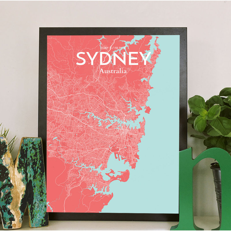 Sydney City Map - No Frame Print, 91.4cm H x 61cm W x 0.13cm D