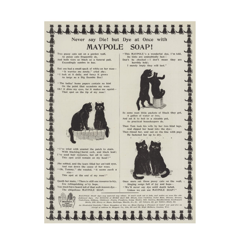 Publicité sur toile Louis Wain, art du savon Maypole, H 19 po x l 14 po