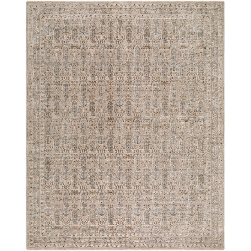 Tapis tissé à la machine Farshad, Gris / taupe / gris clair, Rectangle 6 pi 7 po x 9 pi 6 po
