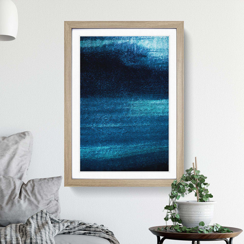 Midnight Blue in Abstract - Picture Frame Graphic Art Print on MDF, 65cm H x 48cm W x 2cm D, Oak Framed