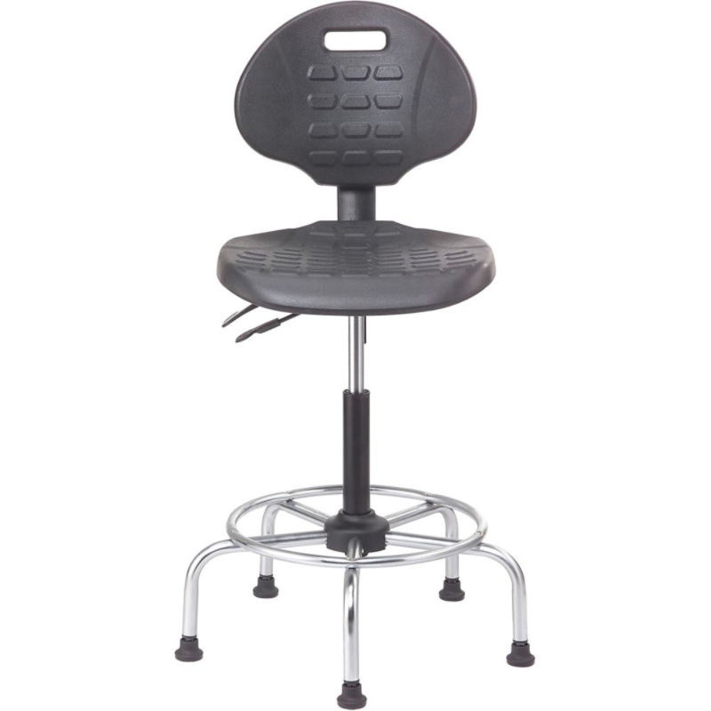 Backed Adjustable Height Ergonomic Industrial Stool with Footring Pedestal Base