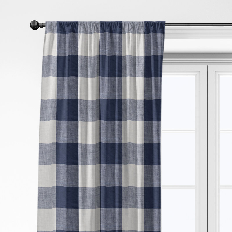 Walker Buffalo Indigo/Ivory Cotton Simple Top Pocket Drapery Panel Set of 2, 50" W  x 108" L