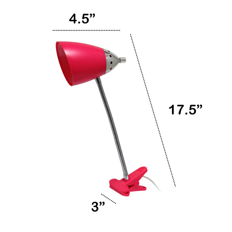 Creekwood Home 17.5" Adjustable Basic Clip On Reading Light With Flexible Gooseneck, Pink