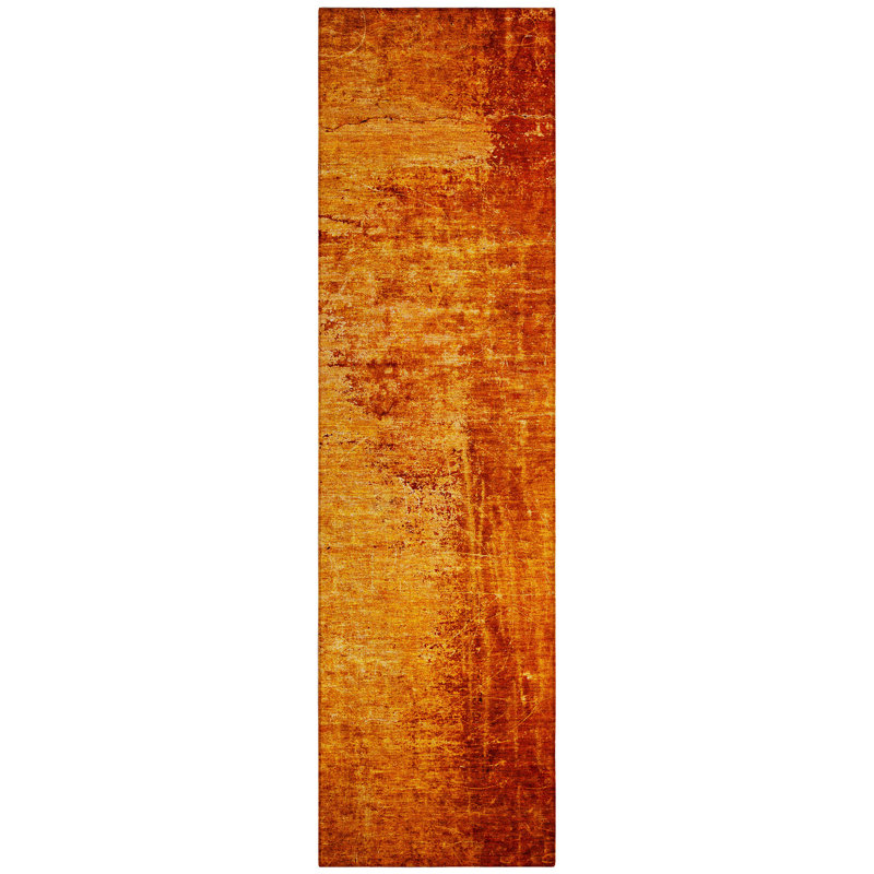 8' Runner Orange Abstract Washable Non Skid Indoor Outdoor Runner Rug