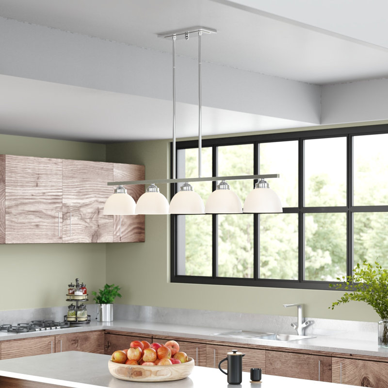 Luminaire suspendu linéaire à 5 lumières pour îlot de cuisine Annete, Nickel brossé