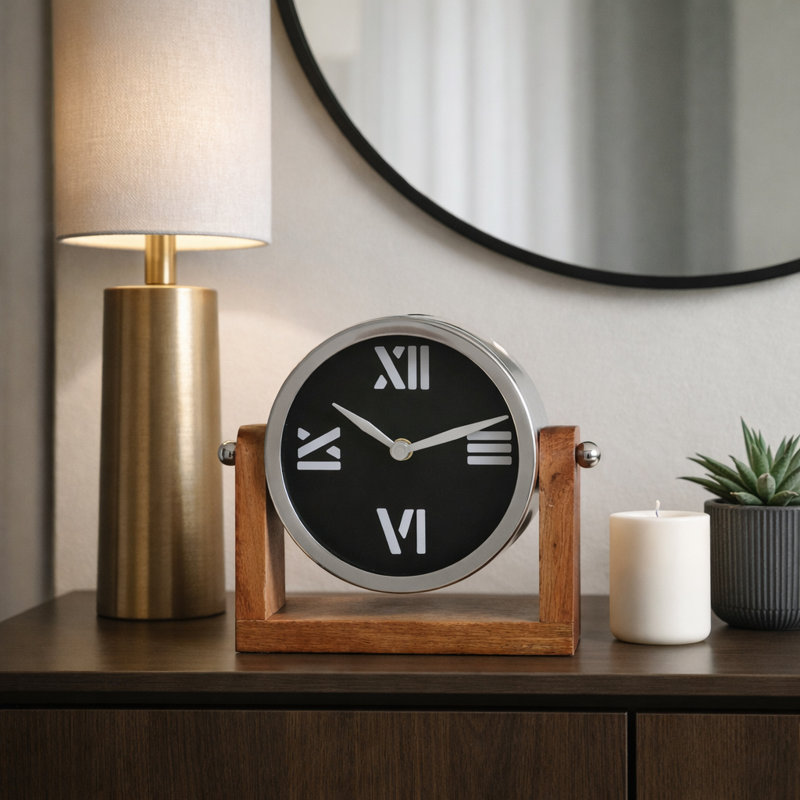 Horloge pivotante ronde en métal Aparicio, H 7 po x l 6,5 po x P 2,5 po