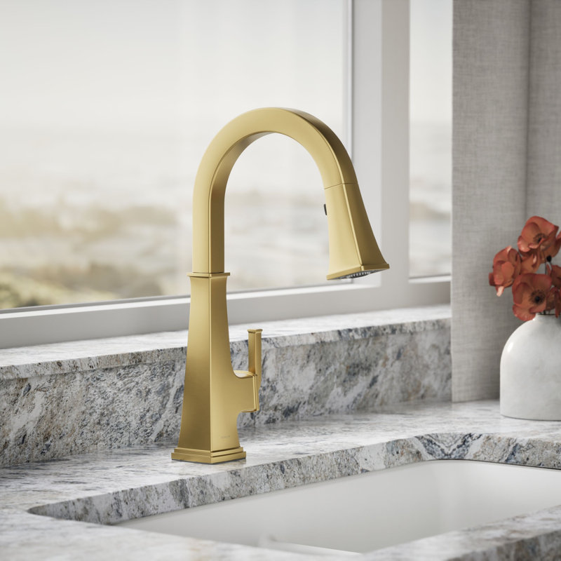 Kohler Riff Pull-Down Kitchen Sink Faucet with Three-Function Sprayhead, Single-Handle Kitchen Faucet, Brushed Brass