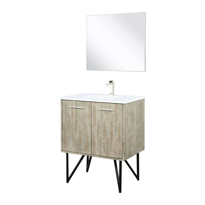 30 po Meuble-lavabo rustique, comptoir en marbre de culture Scratch, robinet en nickel brossé et miroir de salle de bain 28 D à miroir brésilien