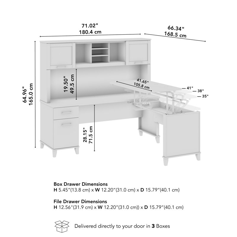 Paelynn 72” L-Shaped Sit to Stand Desk with Hutch, Adjustable Height, Storage, Modern Wood, Platinum Gray, Platinum Gray