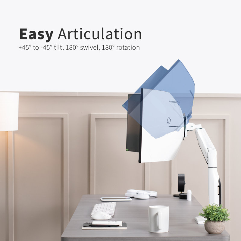 White Aluminum Ultrawide Monitor Desk Mount with Pneumatic Arm