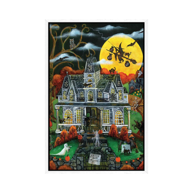 Halloween Potions Tricks And Treats by Cheryl Bartley - Painting on Canvas, White Framed, 152.4cm H x 101.6cm W x 3.81cm D