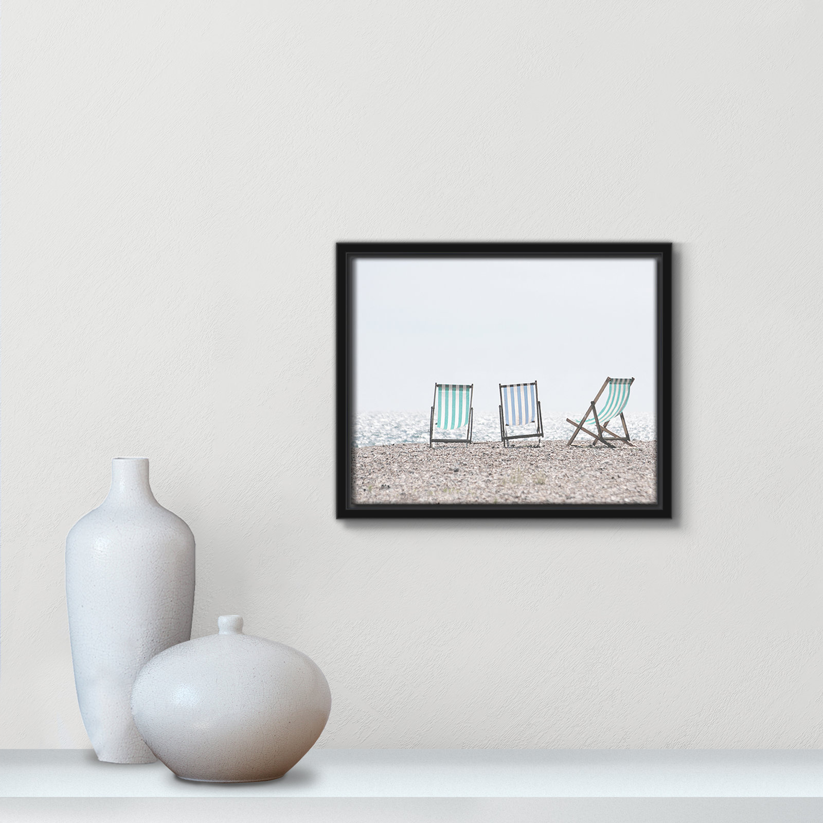 Adriatica "Beach Chairs" Print, 9.5" H x 11.5" W x 2" D, Black Framed Canvas