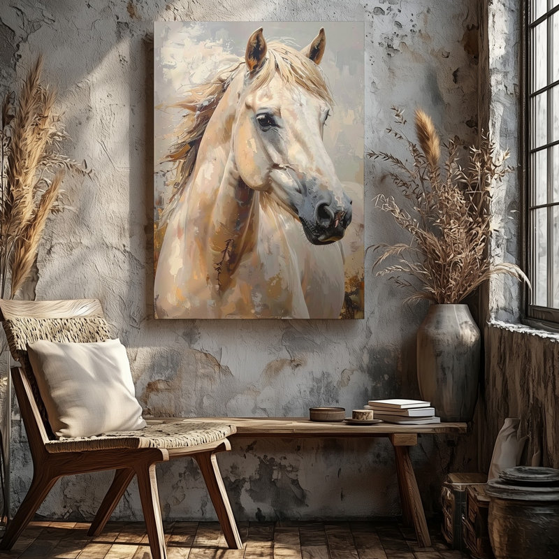 Art mural mural murmure Canvassoft, portrait impressionniste de cheval crème, toile prête à accrocher, H 9 po x l 12 po