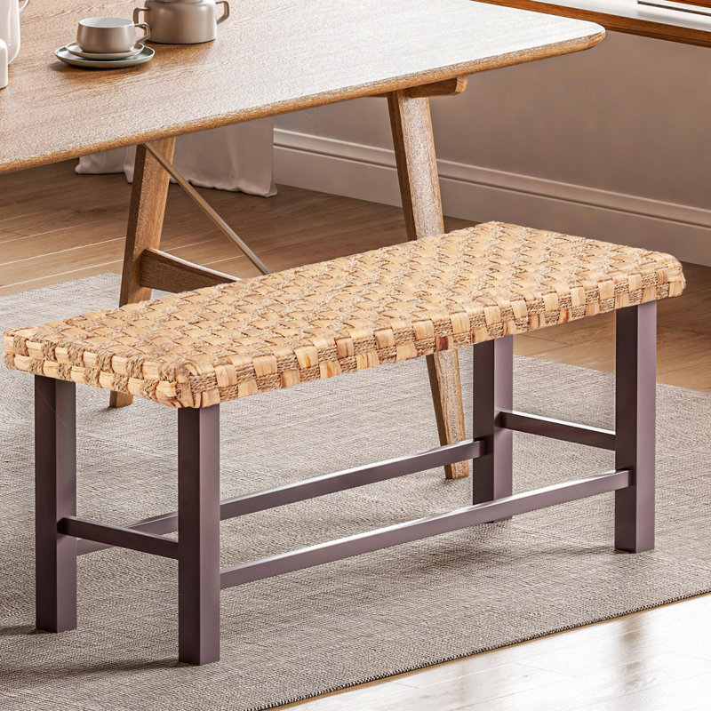 Banc de salle à manger 37,4 po tissé à la main Seagrass - Repose-pieds réglables, pieds en bois d'hévéa massif, capacité de 400 lb, banc de cuisine de ferme