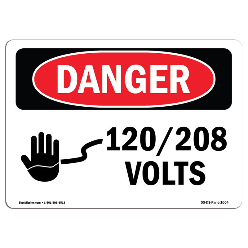 Signe de volts de danger de l'OSHA, H 12 po x l 18 po x P 0,1 po