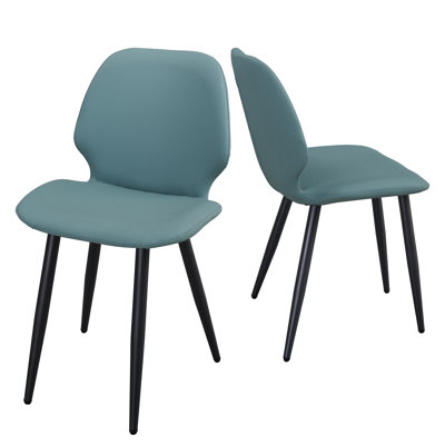 Chaise de salle à manger en cuir vert avec pieds en métal, ensemble de 2 chaises rembourrées en forme de coquillage pour la cuisine, le restaurant, le salon, la salle de réunion