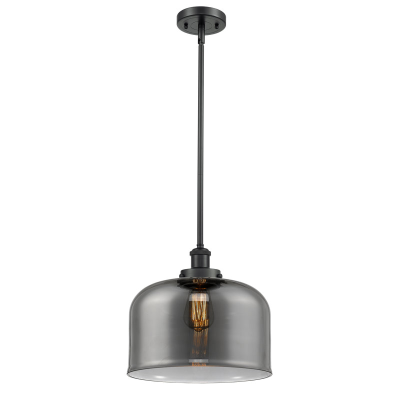 Ballston Urban Bell - 1 Light 12" Stem Hung Mini Pendant, LED, Plated Smoke, Matte Black