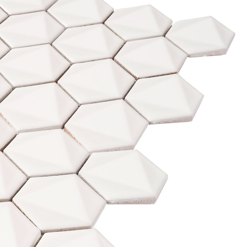 Carreau de mosaïque 2 po x 2 po en porcelaine nid d'abeille pour mur et plancher, Blanc