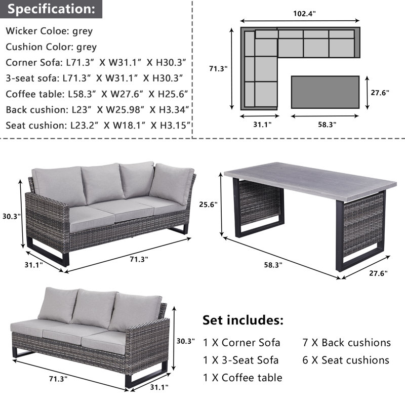 Miapetra 31.1'' Wide Rectangle Wicker Patio Sofa with Cushions