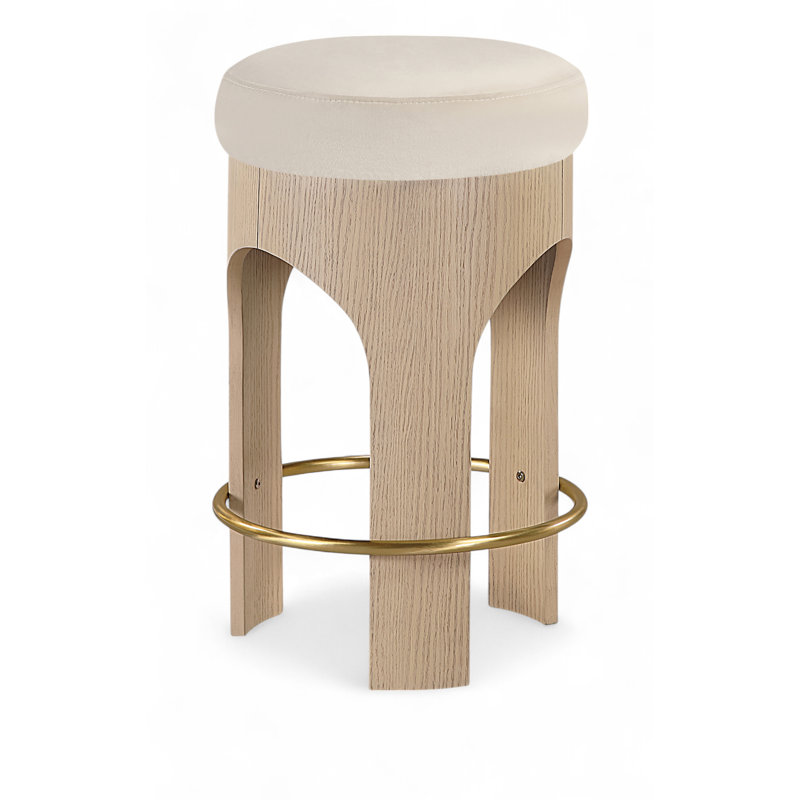 Tabouret de comptoir rembourré en velours Bocceli, Naturel, Velours crème