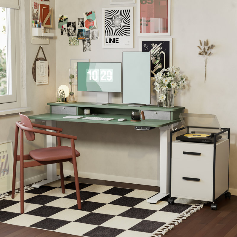 Bureau debout à hauteur ajustable Eliuth, H 46 po x l 55 po x P 24 po, Vert/blanc