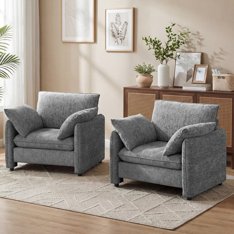  Ensemble de 2 fauteuils d'appoint surdimensionnés de 42,1 po avec siège de 33,6 po de largeur, dossier ergonomique 120 °, 2 coussins de salon, chenille