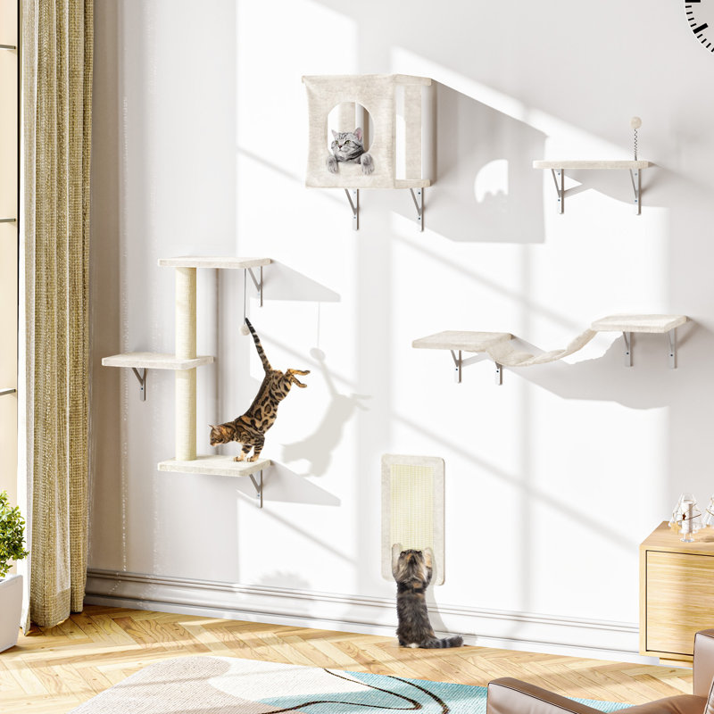5 pièces étagères murales pour chat, condo pour chat, lit pour chat, arbre à chat, Beige