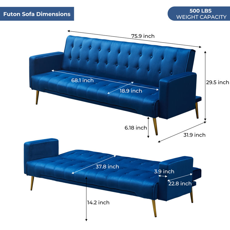 Canapé-lit convertible Modern, Velours bleu