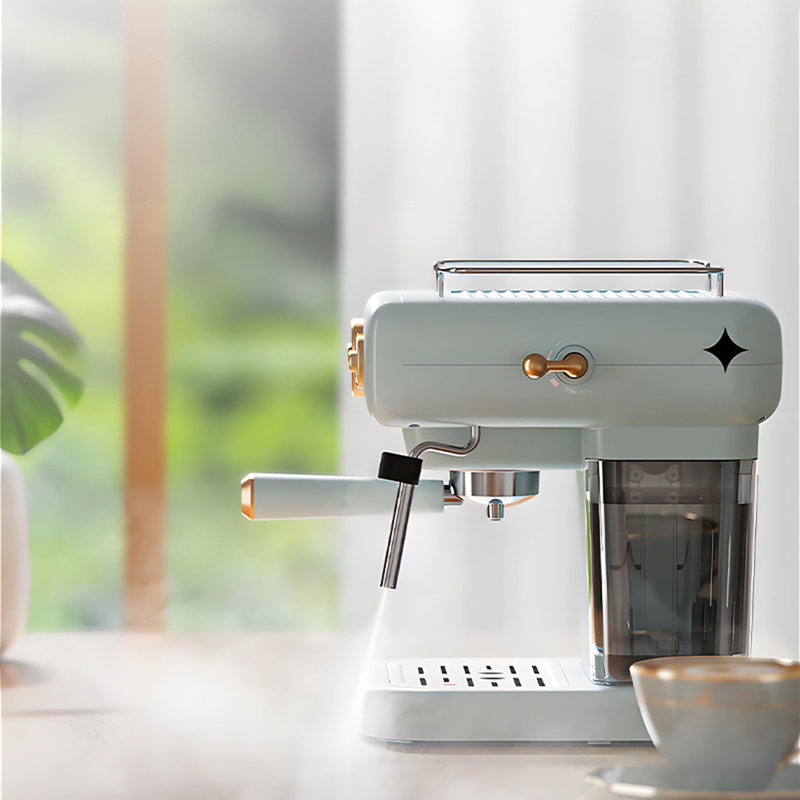 Machine à café expresso semi-automatique verte avec extraction de concentré et mousseur de lait