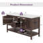 Meuble-lavabo à double cuve 60 po avec plateau en marbre blanc de Carrare et grand rangement, brun rustique-133667363