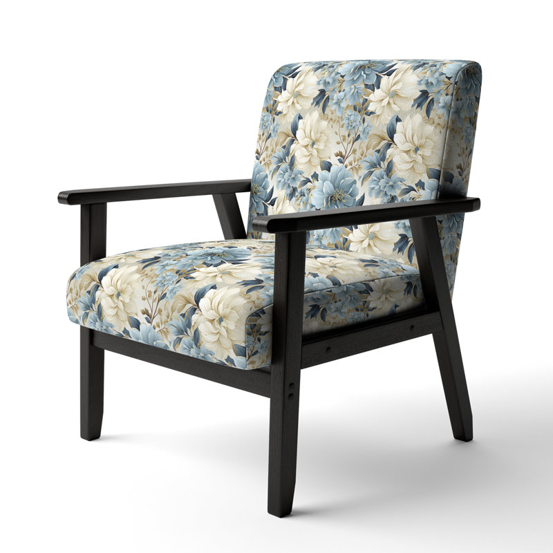 Cobalt Blue Scrollwork Swirls Victorian Pattern II - Upholstered Floral Accent Chair