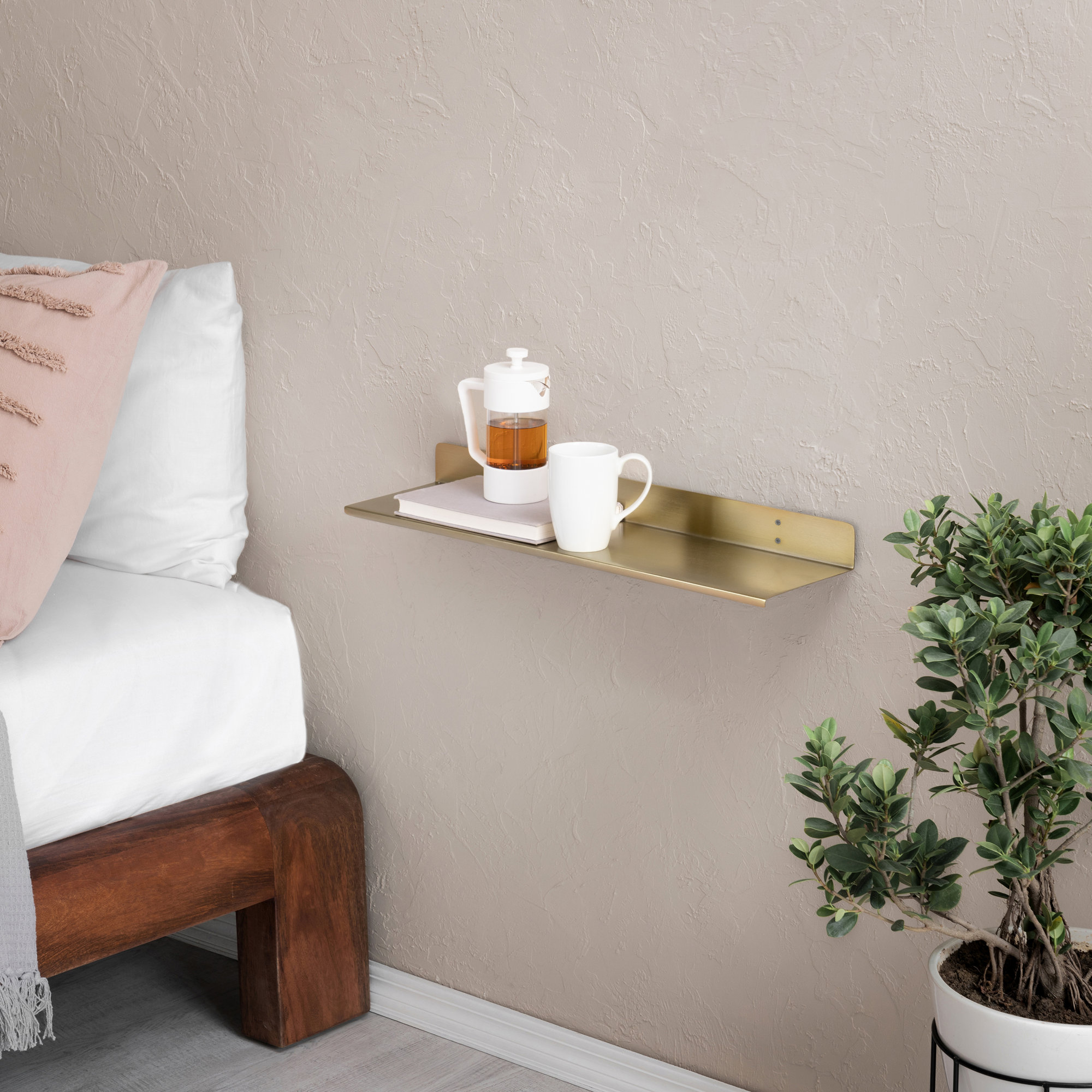 Maja Metal Wall Mounted Floating Display Shelf, 2" H x 24" W x 6" D, Gold