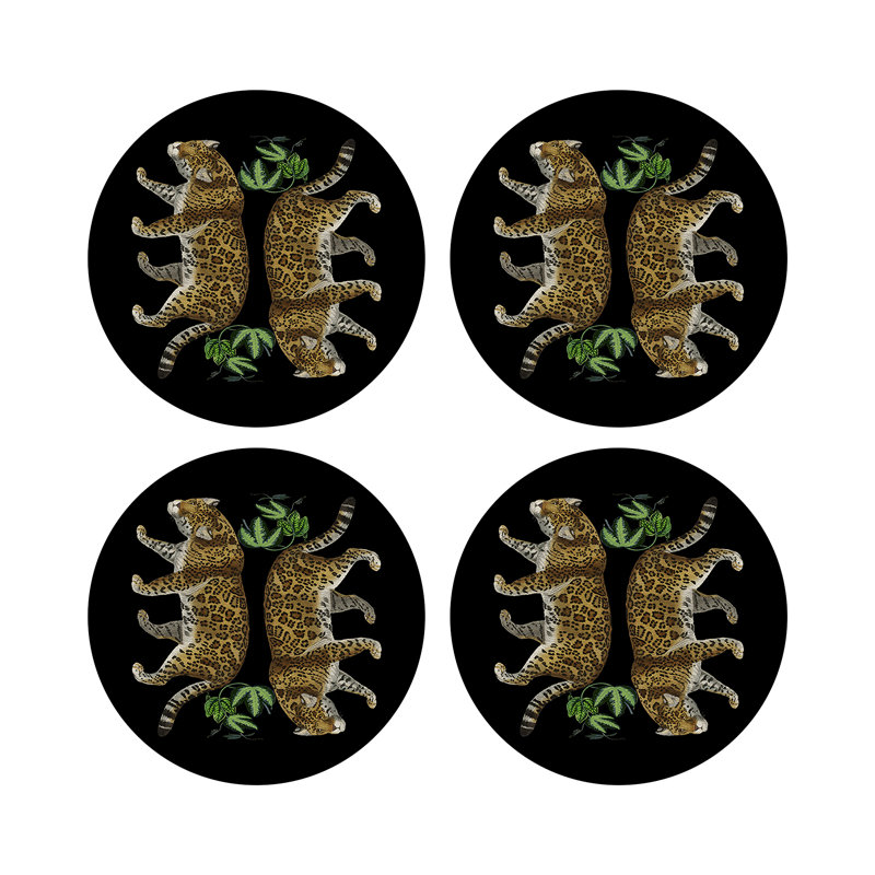 Leopard Seeing Double Pebble 16" Vinyl Placemat, Black