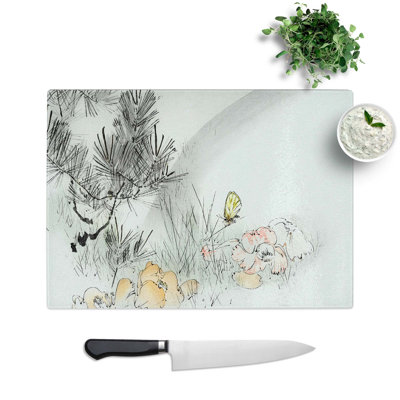 Tempered Glass Butterfly and Pine Tree Chopping Board