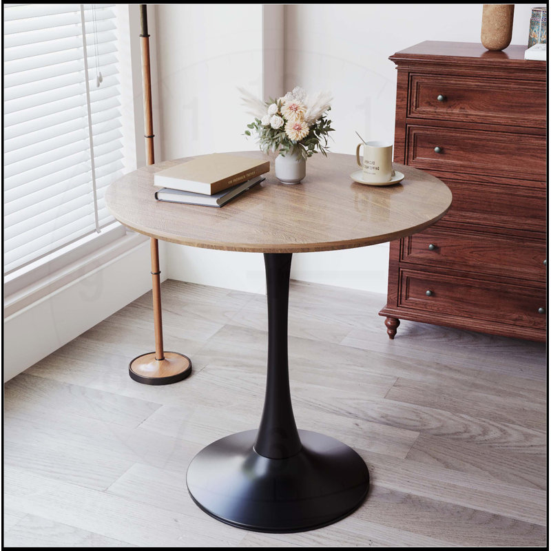 Table de salle à manger Mid-Century moderne en noyer avec plateau en panneau de fibres à densité moyenne et base piédestal