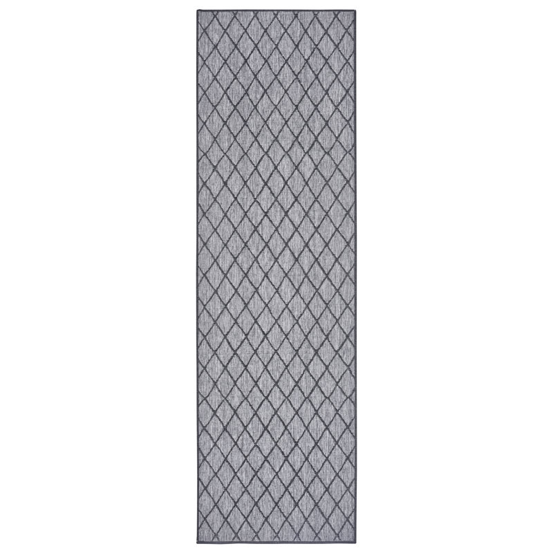 Malaga Flatweave Night Silver Rug, Runner 80 x 250cm