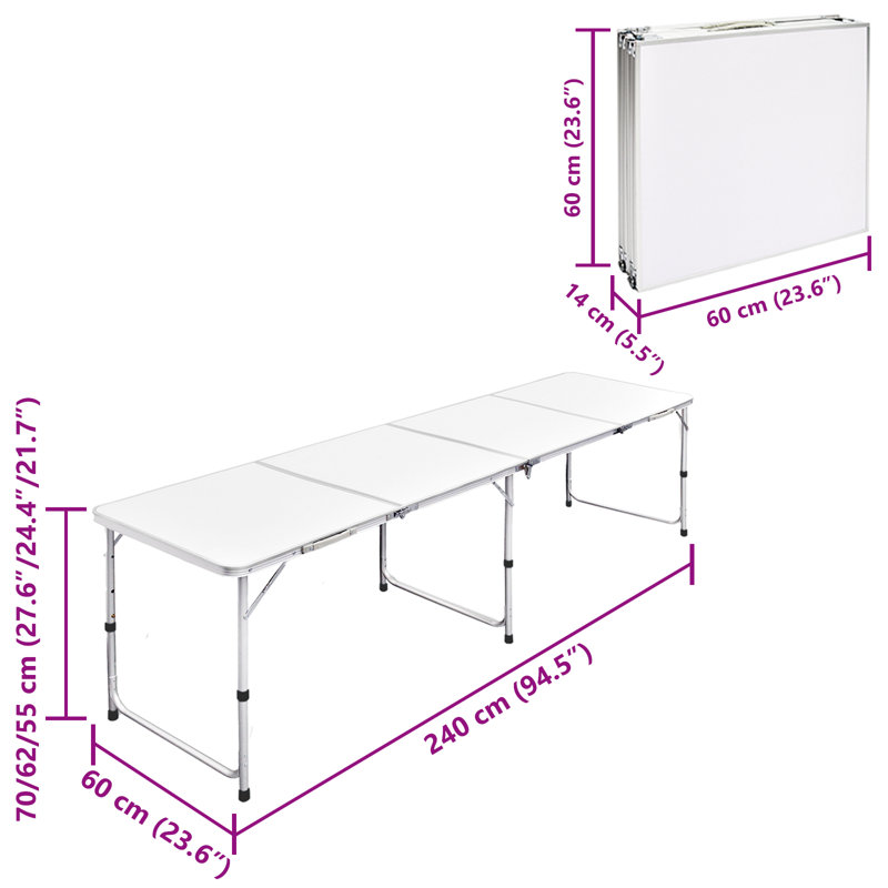 Rectangular Wood Metal Folding Outdoor Camping Table , cm W 60cm cm D, 240 x 60 cm