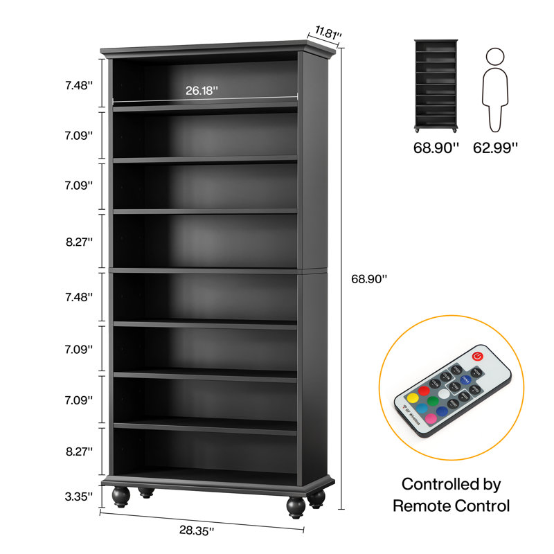 30 Pair Shoe Storage Cabinet with LED Lighting, Black