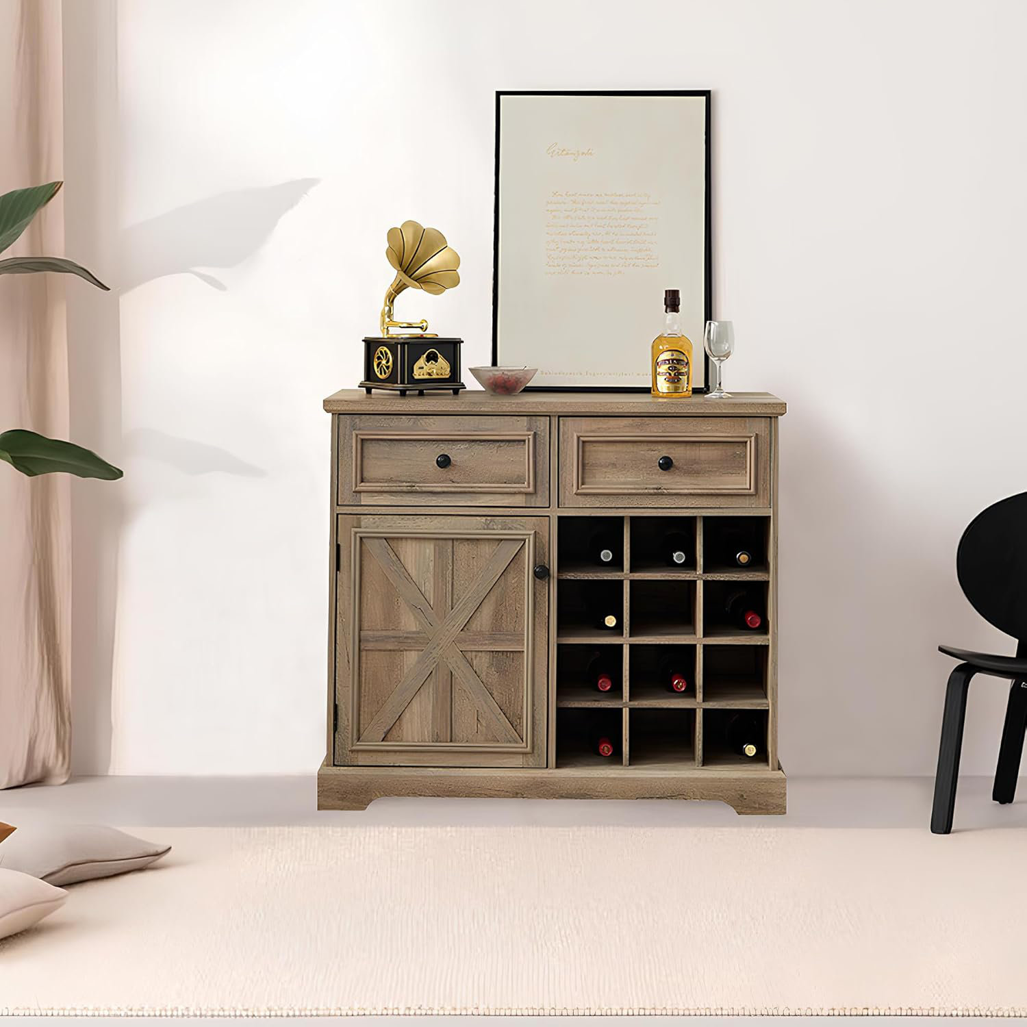 August Grove® Farmhouse Coffee Cabinet with 2 Drawers, Wine Bar with ...
