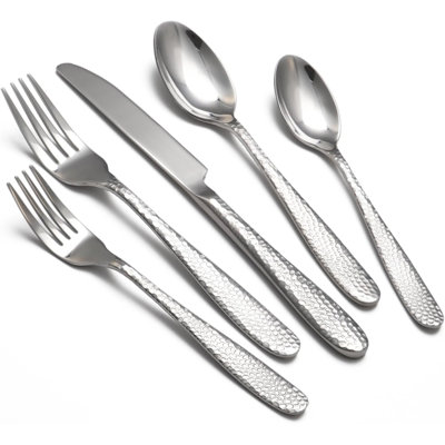 40-Piece Hammered Flatware Set For 8, Stainless Steel Silverware Set With Mirror Polish, Heavy-Duty And Dishwasher Safe Cutlery For Home And Restaurant Use