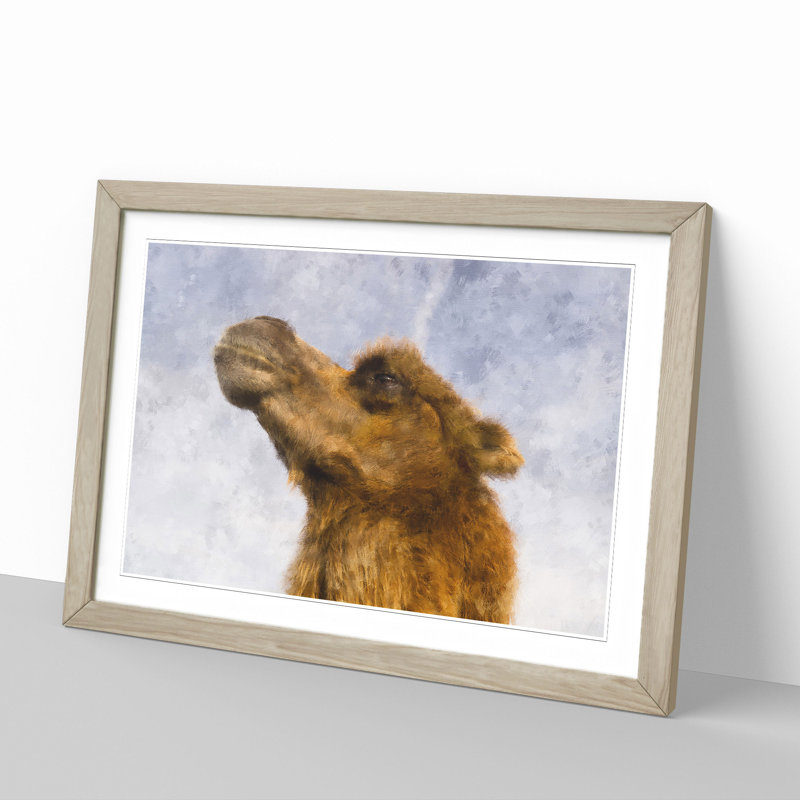 Camel - Picture Frame Painting, 27cm H x 36cm W x 2cm D, Oak Framed