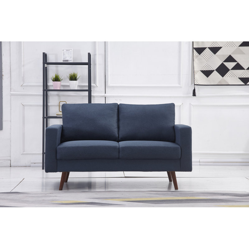 Causeuse à accoudoirs carrés 57 po Jaiheem, Polyester bleu marine