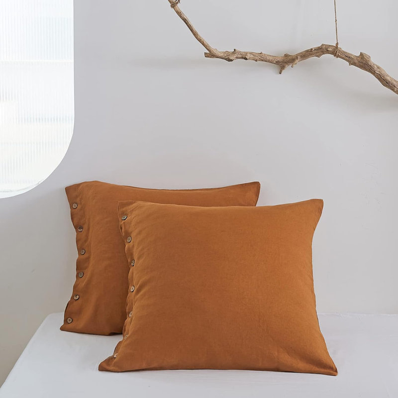 Housse de couvre-oreiller 100% lin lavé 100% euro, ensemble de 2 26 po x 26 po, Rouille