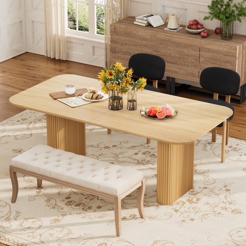 Ensemble de table de salle à manger Djanira Farmhouse, 4 Pieces: Table, 2 Chairs, Bench, Black/Beige