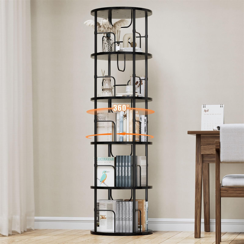 Bibliothèque rotative empilable à 6 niveaux, (5 tablettes) H 63 po x l 17,7 po x P 17,7 po, Noir
